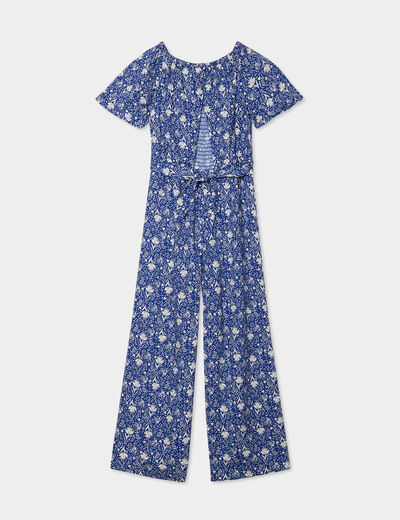 Combinaison pantalon manches courtes bleu roi fille