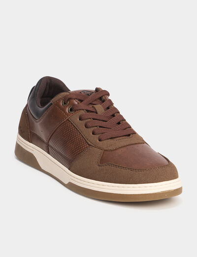 Tennis basses &agrave; lacets marron homme