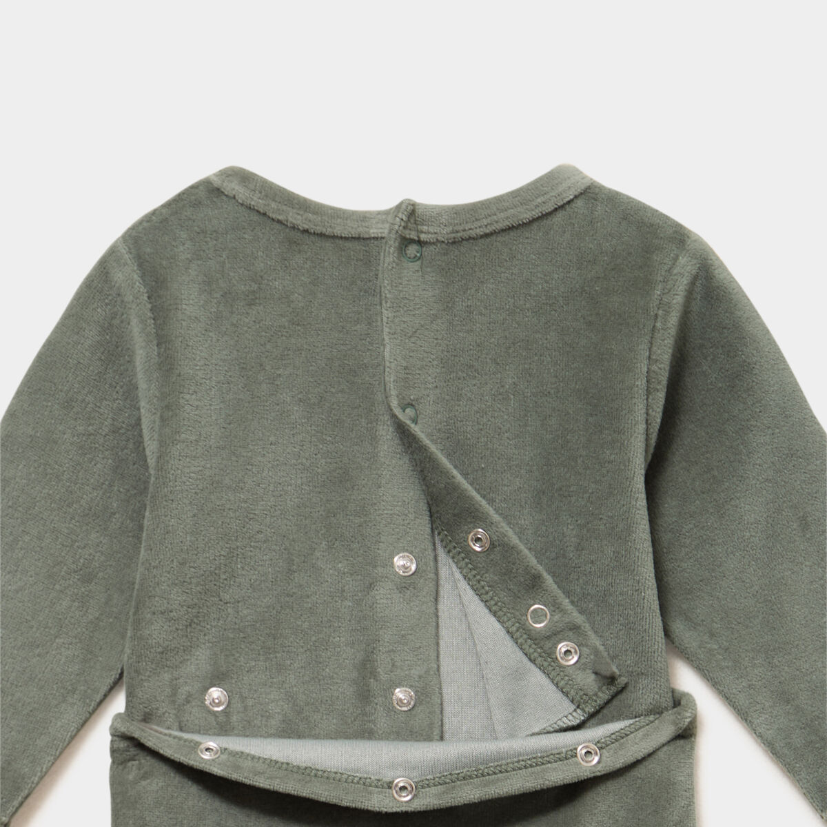Dors-bien velours avec manches longues vert kaki b&eacute;b&eacute;