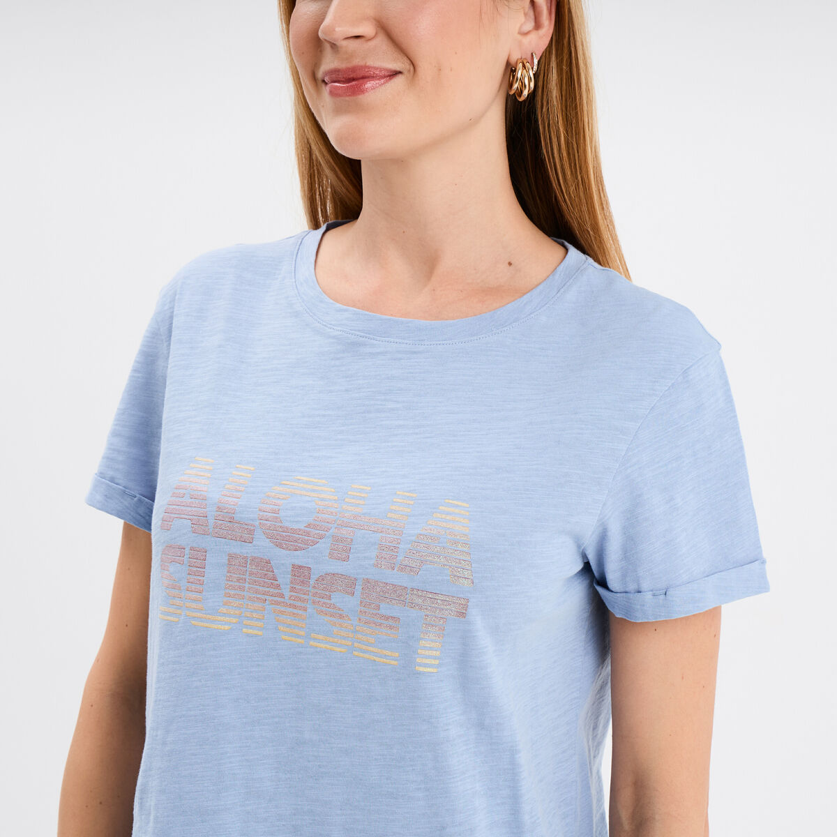 T-shirt manches courtes coton denim baby bleu femme