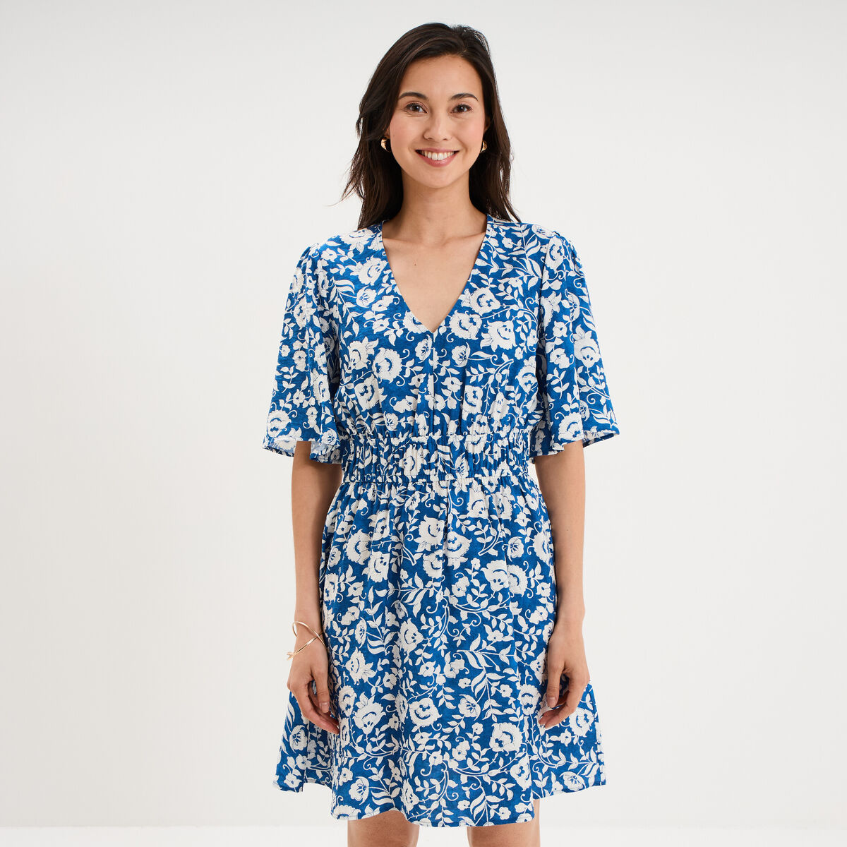 Robe courte taille &eacute;lastiqu&eacute;e bleu marine femme