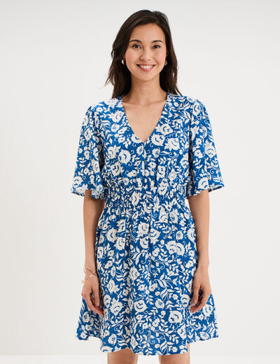 Robe courte taille &eacute;lastiqu&eacute;e bleu marine femme