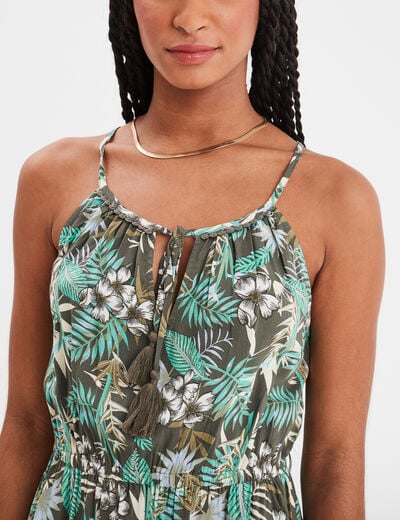 Robe droite à bretelles vert kaki femme