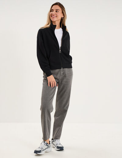 Sweat zipp&eacute; molleton col montant noir femme