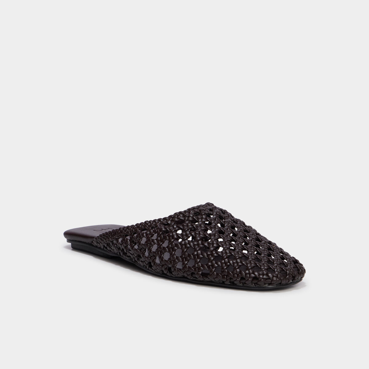 Mules plates effet tress&eacute; marron femme