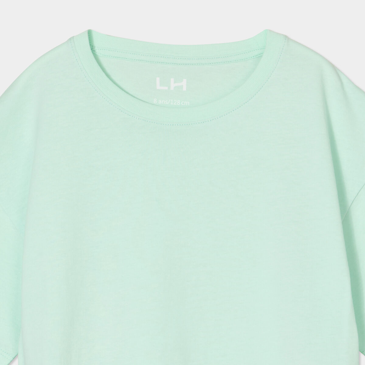 T-shirt col rond manches courtes coton vert clair fille