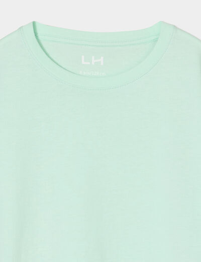 T-shirt col rond manches courtes coton vert clair fille