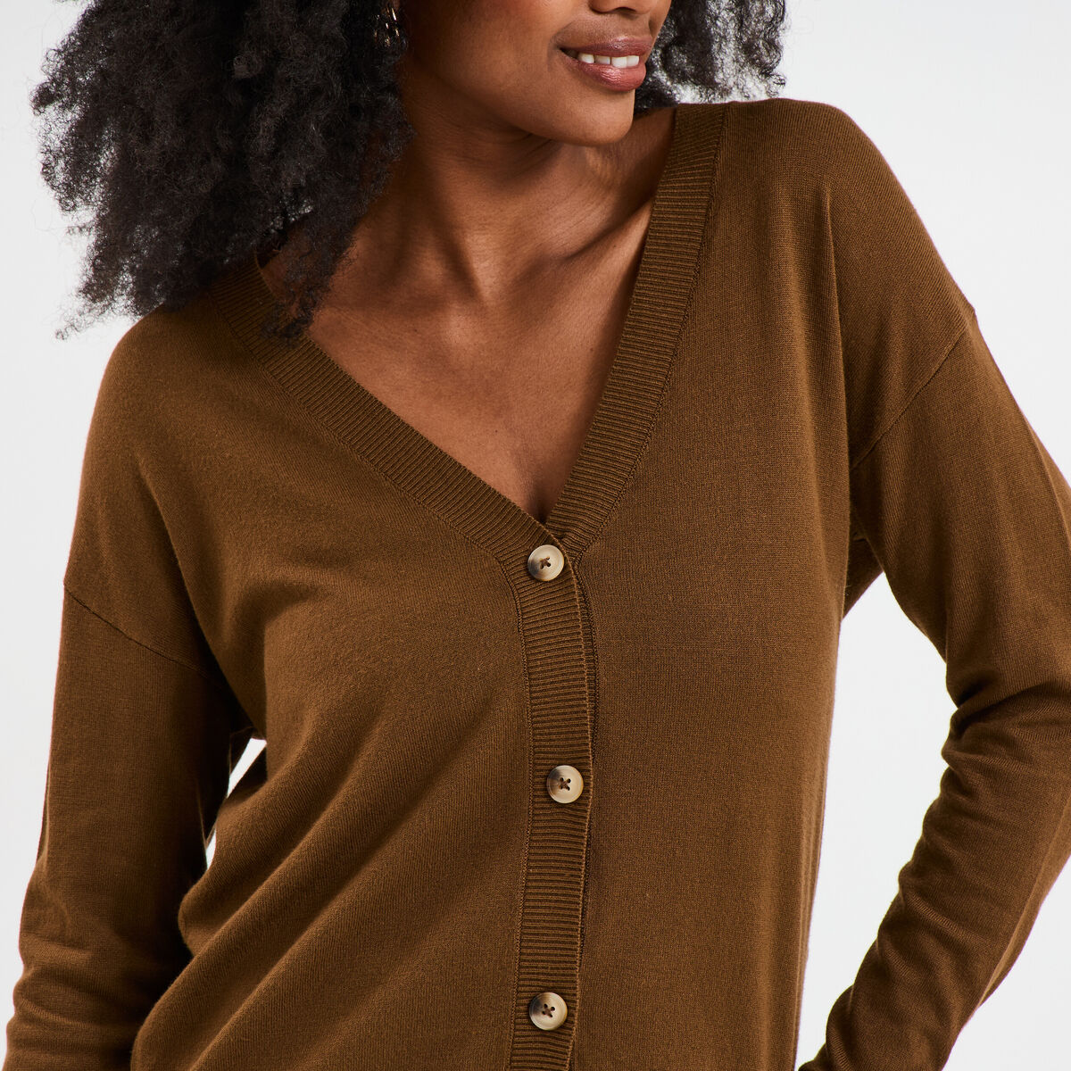 Gilet col en V boutonné taupe femme