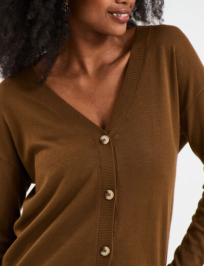 Gilet col en V boutonné taupe femme