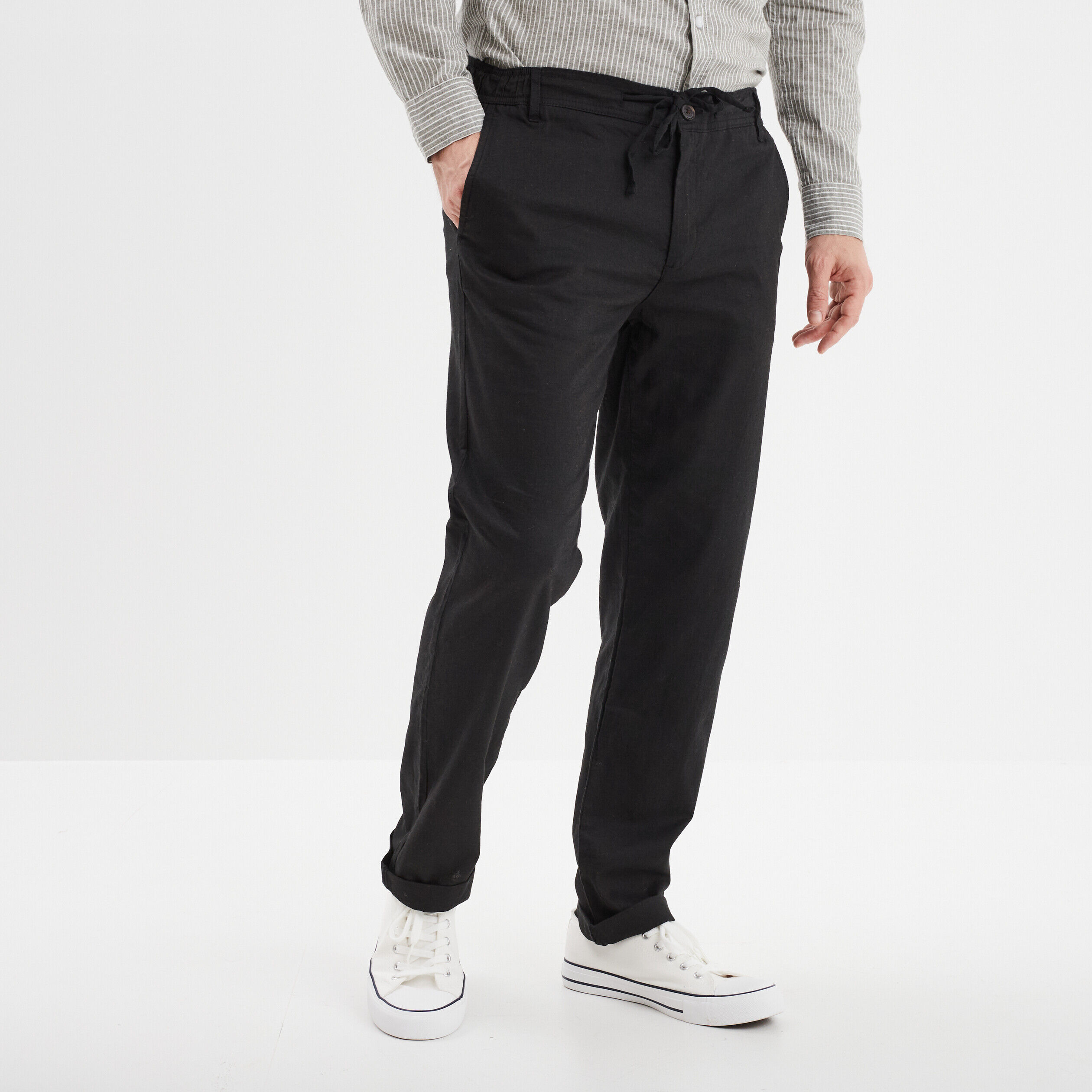 Pantalon chino droit lin majoritaire noir homme LH