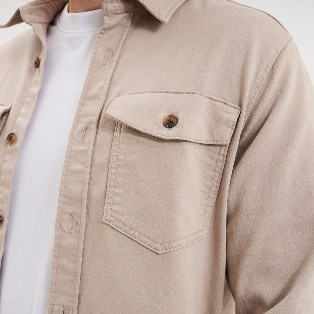Surchemise droite m&eacute;lange coton stretch gris clair homme