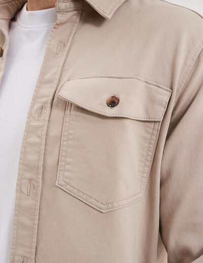 Surchemise droite m&eacute;lange coton stretch gris clair homme