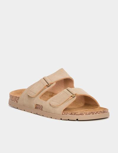 Mules double brides à scratchs sable homme