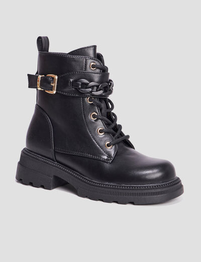 Bottines ranger avec chaînes et boucles noir fille