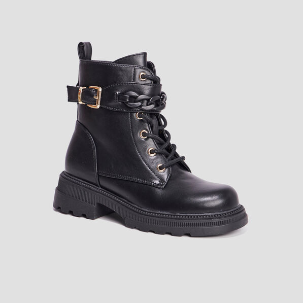 Bottines ranger avec chaînes et boucles noir fille
