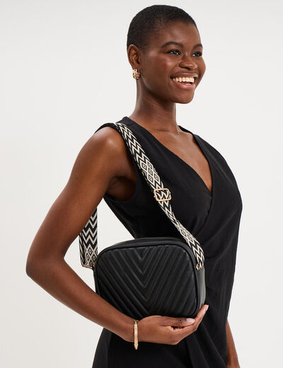 Sac bandouli&egrave;re matelass&eacute; noir femme