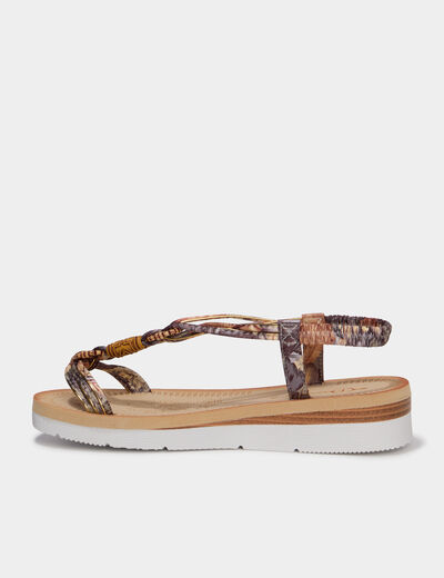 Sandales esprit foulard d&eacute;tails perles noir femme
