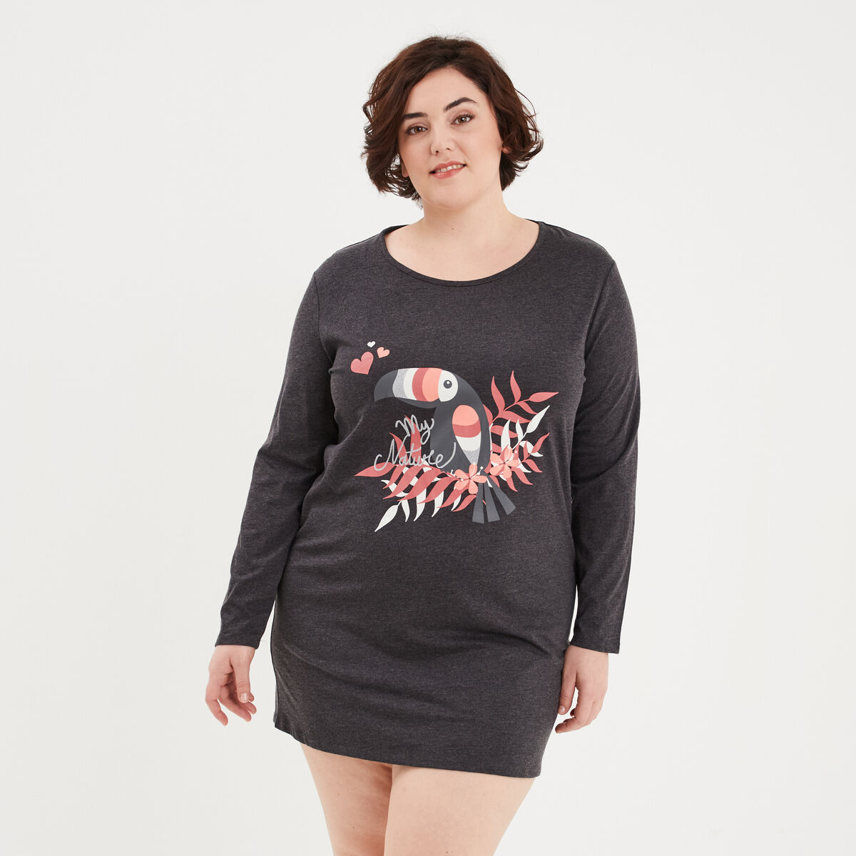 Chemise de nuit à manches longues gris foncé femme grande taille
