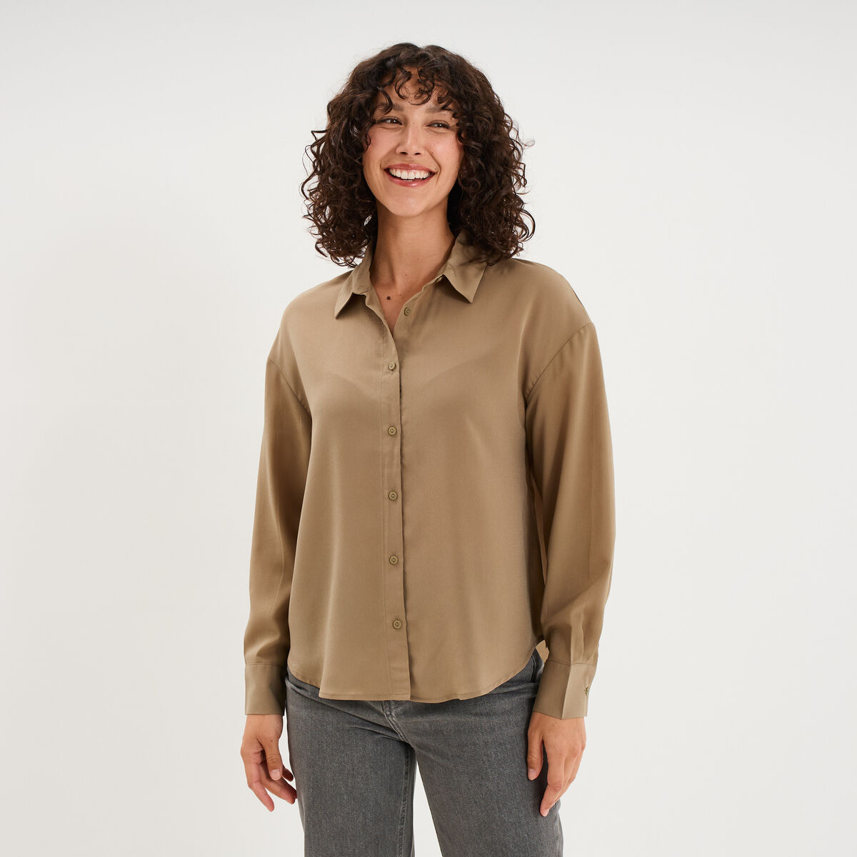 Chemise fluide manches longues vert femme