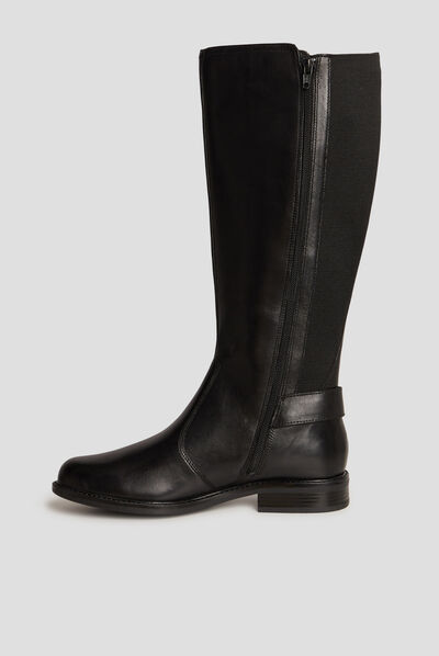 Bottes cavalières avec boucles en cuir noir femme
