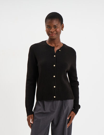Gilet col rond manches longues noir femme