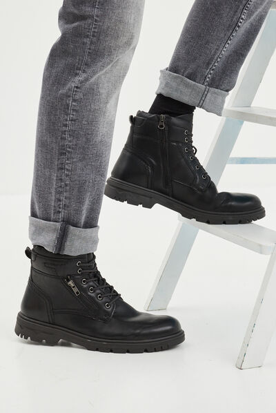 Bottines crantées détails zippés Bafi noir homme
