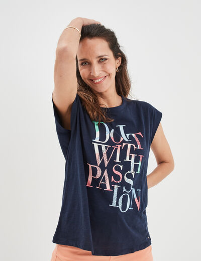 T-shirt col rond manches courtes Creeks bleu marine femme