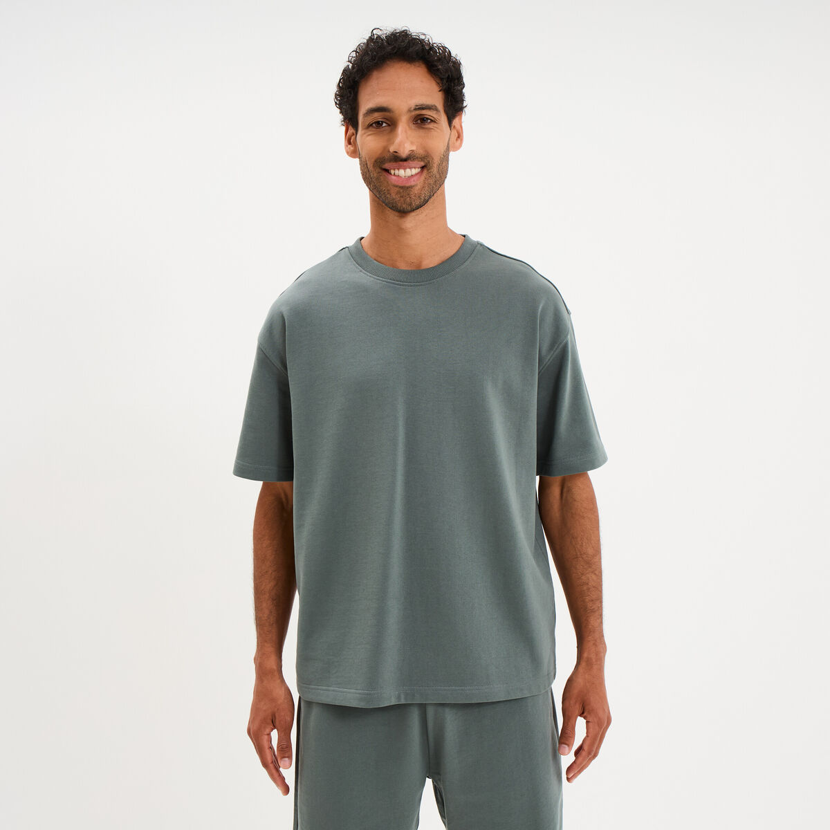 T-shirt col rond droit relax fit vert kaki homme