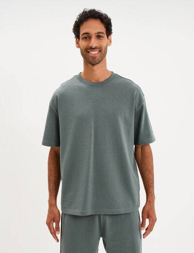 T-shirt col rond droit relax fit vert kaki homme