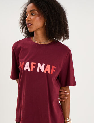 T-shirt logo NAF NAF manches courtes bordeaux femme