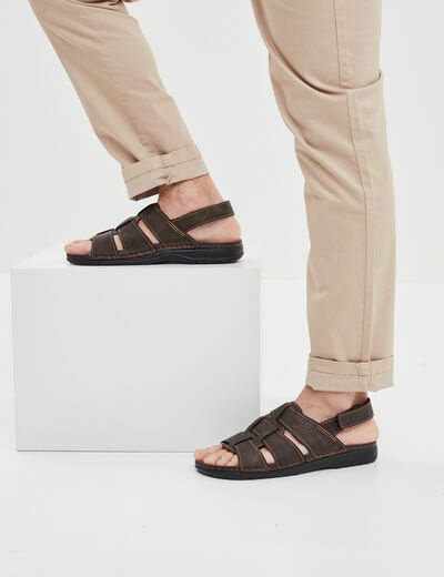Sandales bride à scratch marron homme