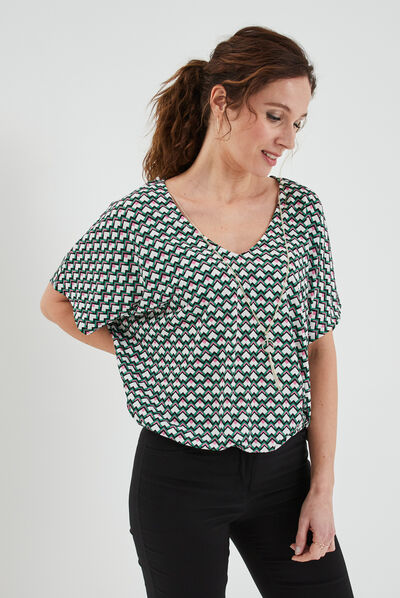 T-shirt col en V bijou Mosquitos vert femme