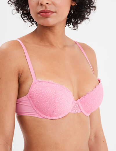 Soutien-gorge push up micro dentelle rose femme