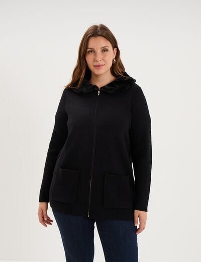 Gilet zipp&eacute; avec col fausse fourrure noir femme grande taille
