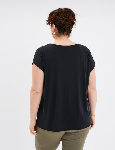 T-shirt col en V manches courtes noir femme grande taille