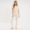 Ensemble pyjama t-shirt pantalon coton ecru femme