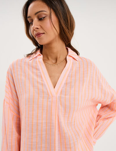 Blouse manches longues ample coton rose femme