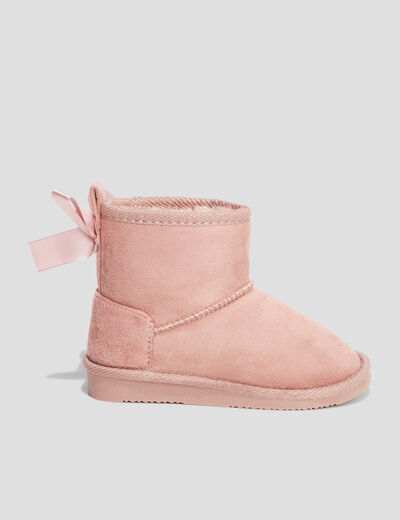 Bottines fourrées avec noeud rose fille