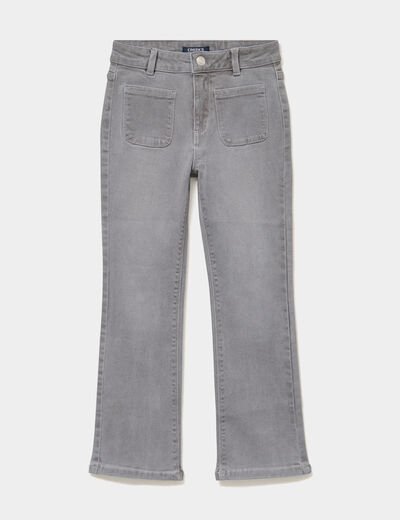 Jean flare poches plaqu&eacute;es denim gris fille