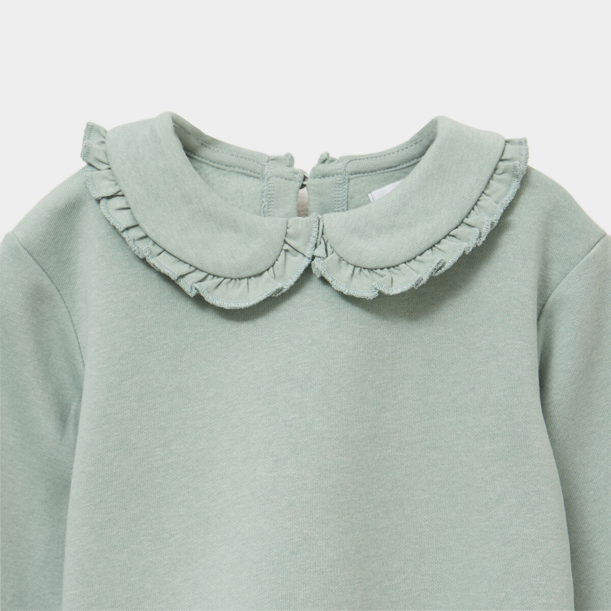 Sweat col claudine à volants vert pastel bébé fille