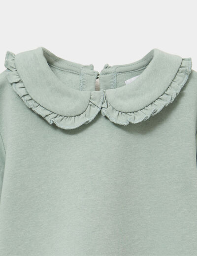 Sweat col claudine à volants vert pastel bébé fille
