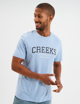 T-shirt col rond manches courtes coton bleu ciel homme