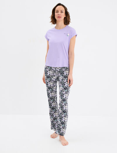 Ensemble pyjama col rond 2 pièces fluide bleu marine femme
