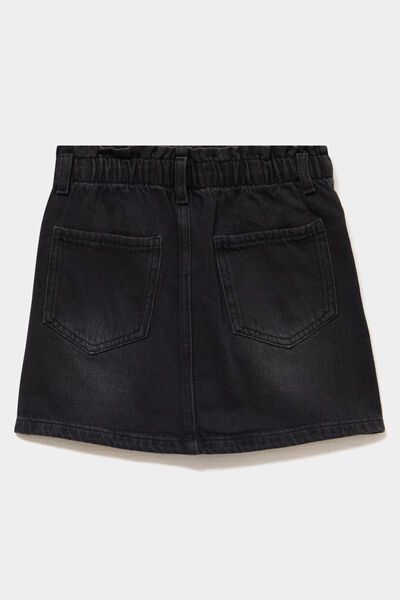 Jupe courte en jean taille &eacute;lastiqu&eacute;e denim noir fille