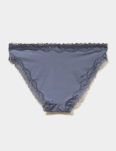 Lot 3 culottes &agrave; dentelle doubl&eacute;es coton bleu violet femme