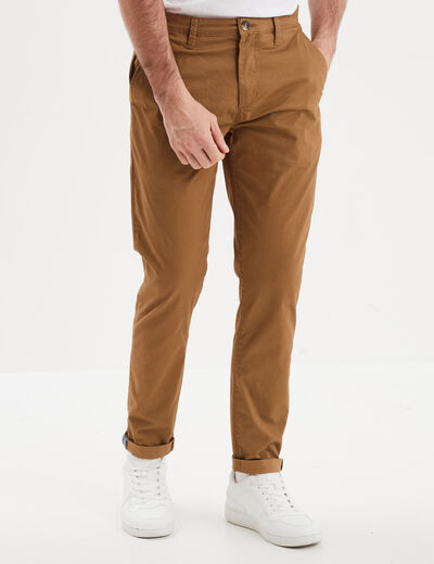 Pantalon chino slim stretch camel homme