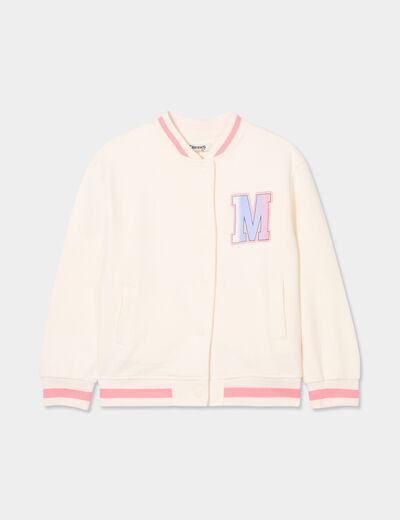 Gilet boutonn&eacute; col teddy coton creme fille