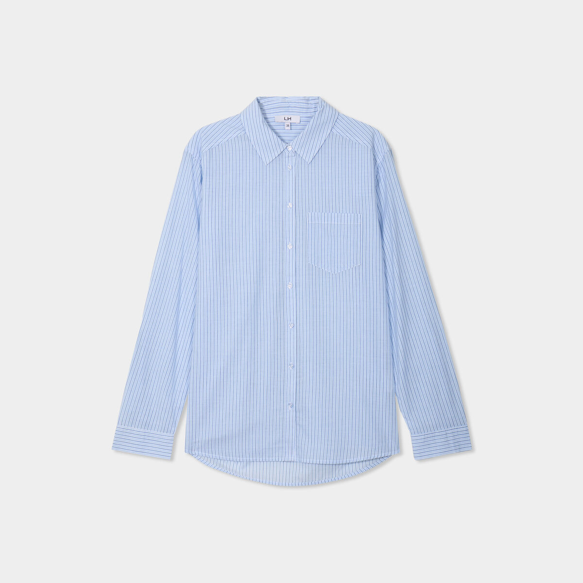 Chemise manches ajustables 1 poche coton bleu femme