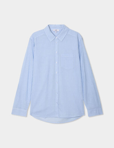Chemise manches ajustables 1 poche coton bleu femme