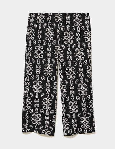 Pantalon large fluide effet gaufr&eacute; noir femme grande taille